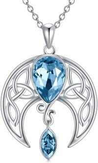 wholesale Sterling Silver Birthstone Crystal Celtic Moon Goddess Pendant-03_ Simulated Aquamarine