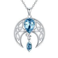 wholesale 925 Sterling Silver Blue Crystal Moon Pendant Necklace Wholesale With Celtic Knot Design-03_ Simulated Aquamarine
