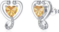wholesale 925 Sterling Silver 12 Months Birthstone Stethoscope Heart Stud Earrings for Women-Yellow