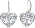 wholesale 925 Sterling Silver Filigree Tree Of Life Heart Drop Earrings-0-0