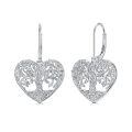 wholesale 925 Sterling Silver Filigree Tree Of Life Heart Drop Earrings-0-0