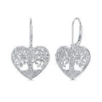 wholesale 925 Sterling Silver Filigree Tree Of Life Heart Drop Earrings-Heart Tree