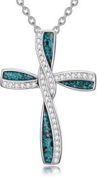 wholesale 925 Sterling Silver with Turquoise and Cubic Zirconia Accents Cross Pendant Necklace for Women Christian s-Cross-Infinity