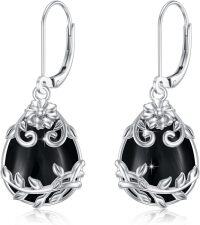 wholesale Sterling Silver Peridot Moonstone Purple Crystal Dangle Earrings-Black Onyx