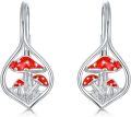 wholesale 925 Sterling Silver Red Toadstool Leverback Earring Set 3D Mushrooms Nature Inspired Jewelry for Women Girls Gift Idea-0-6