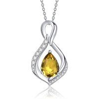 wholesale 925 Sterling Silver Orange Topaz Drop Pendant With Zirconia-11 Nov