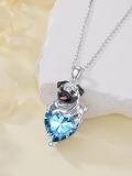 wholesale 925 Sterling Silver Happy Hugging Dog Heart Shape Blue Crystals Pendant Necklace-0-2