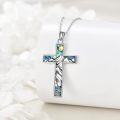 wholesale 925 Sterling Silver Abalone Shell Mountain Cross Pendant Necklace-0-2