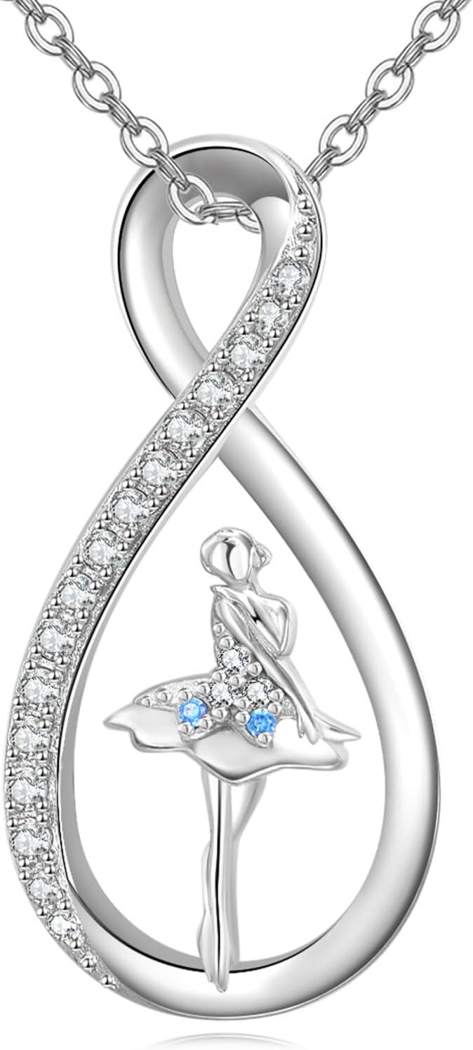 Sterling Silver Ballerina Dance Necklace Ballet Jewelry Dancer Gift-Dancer Necklace blue