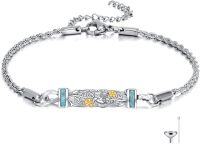 wholesale 925 Sterling Silver Turquoise & Gold Flower Memorial Urn Bracelet with Funnel and Fill Tool for Ashes Cremation Jewelry Keepsake Gift for Women/Men -Hummingbird