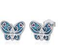 wholesale 925 Sterling Silver Cubic Zirconia Blue Butterfly Stud Earrings for Women, Gift Box-0-0