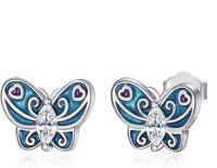 wholesale 925 Sterling Silver Cubic Zirconia Blue Butterfly Stud Earrings for Women, Gift Box-blue