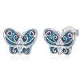 wholesale 925 Sterling Silver Blue Butterfly Cubic Zirconia Stud Earrings For Women-0-0