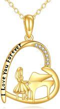 wholesale 14K Gold Heart-Shaped Musical Notes with Dancing Girl and Grand Piano Charm Necklaces for Women Girls Gifts (I Love You Forever)-0-0
