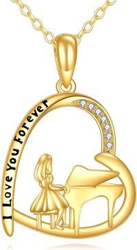 wholesale 14K Gold Heart-Shaped Musical Notes with Dancing Girl and Grand Piano Charm Necklaces for Women Girls Gifts (I Love You Forever)-08-Piano Necklace