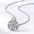 wholesale 925 Sterling Silver Abalone Shell Pentacle Pendant with Celtic Knot and Stars for Men Women Norse Viking Gothic Punk Style Necklace  47mm x 38mm-0-5