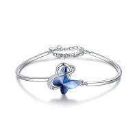 wholesale Sterling Silver Austrian Crystal Infinity Morpho Helena Butterfly Bangle Bracelet-A1 Infinity Butterfly - Blue