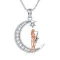 wholesale 925 Sterling Silver Crescent Moon & Star with Saxophone Charm Necklace for Women-0-0