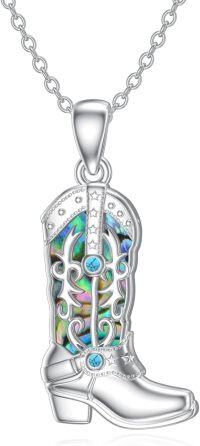 wholesale 925 Sterling Silver Turquoise Cowboy Boot with Abalone Shell and Star Elements Pendant Necklace-Boot