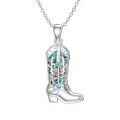 wholesale 925 Sterling Silver Turquoise Cowboy Boot with Abalone Shell and Star Elements Pendant Necklace-0-0