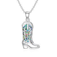 wholesale 925 Sterling Silver Turquoise Cowboy Boot with Abalone Shell and Star Elements Pendant Necklace-Boot
