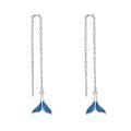 wholesale 925 Sterling Silver Mermaid Tail Threader Earrings with Blue Enamel and Chain for Women's-0-0