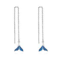 wholesale 925 Sterling Silver Mermaid Tail Threader Earrings with Blue Enamel and Chain for Women's-Mermaid Tail