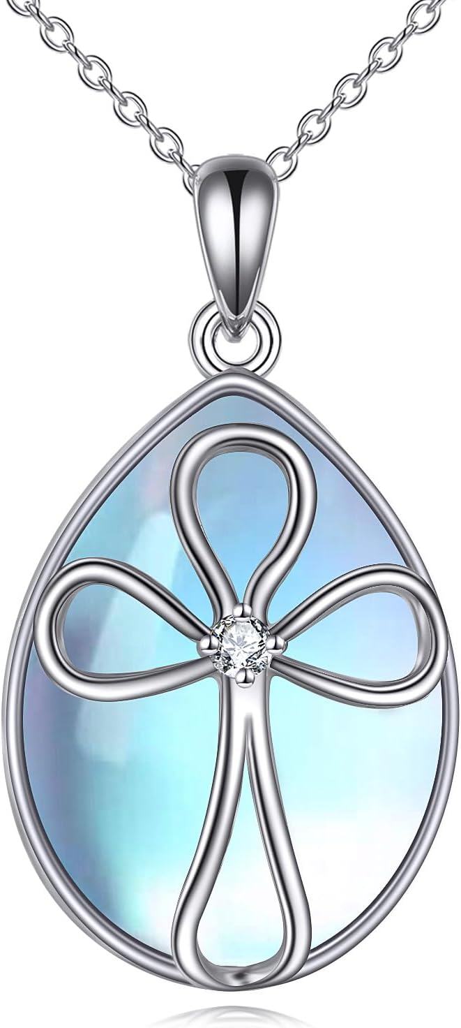 Sterling Silver Moonstone Filigree Teardrop Pendant Necklace for Women-X-Moonstone Cross Necklace