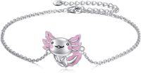 wholesale 925 Sterling Silver Pink Enamel Axolotl Charm Bracelet for Women - Adjustable Birthday Gift Idea-Axolotl