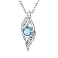 wholesale 925 Sterling Silver Opal Pendant Necklace Wholesale With Cubic Zirconia Leaves Design-03-Mar.-Aquamarine