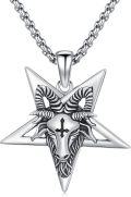 wholesale 925 Sterling Silver Pentagram Baphomet Head Pendant Necklace Gothic s for Women and Men-0-0