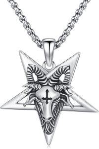 wholesale 925 Sterling Silver Pentagram Baphomet Head Pendant Necklace Gothic s for Women and Men-Satanic Goat