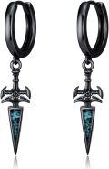 wholesale 925 Sterling Silver Black Cross Feather Sword Spike Star of David Dangle Earrings with Turquoise and Malachite inlaid on Abalone Shell for Men Women PUNK GOTHIC s-0-0