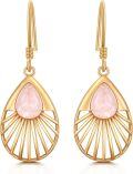 wholesale 925 Sterling Silver Plated Gold Rose Quartz Teardrop Bohemian Drop Earrings-0-0