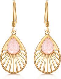 wholesale 925 Sterling Silver Plated Gold Rose Quartz Teardrop Bohemian Drop Earrings-Rose Quartz A
