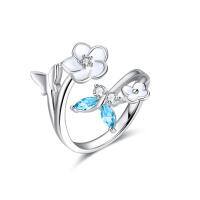 wholesale 925 Sterling Silver Cubic Zirconia Butterfly Flower Adjustable Ring-Light Blue- Aquamarine