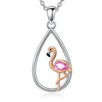 wholesale 925 Sterling Silver Pink Crystal Flamingo Pendant Necklace-Flamingo Necklac