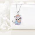 wholesale 925 Sterling Silver Rose Quartz Crystal Princess Cat Pendant Necklace for Women-0-2