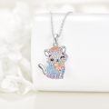 wholesale 925 Sterling Silver Rose Quartz Crystal Princess Cat Pendant Necklace for Women-0-2