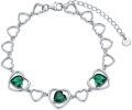 wholesale 925 Sterling Silver & Emerald May Birthstone Heart Bracelet, Hypoallergenic, 6.5+2 Extender, Lobster Clasp, Gift for Women-0-0