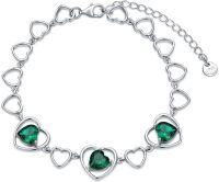 wholesale 925 Sterling Silver & Emerald May Birthstone Heart Bracelet, Hypoallergenic, 6.5+2 Extender, Lobster Clasp, Gift for Women-May -Emerald Green