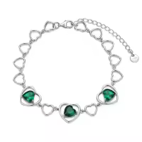 wholesale 925 Sterling Silver & Emerald May Birthstone Heart Bracelet, Hypoallergenic, 6.5+2 Extender, Lobster Clasp, Gift for Women-May -Emerald Green