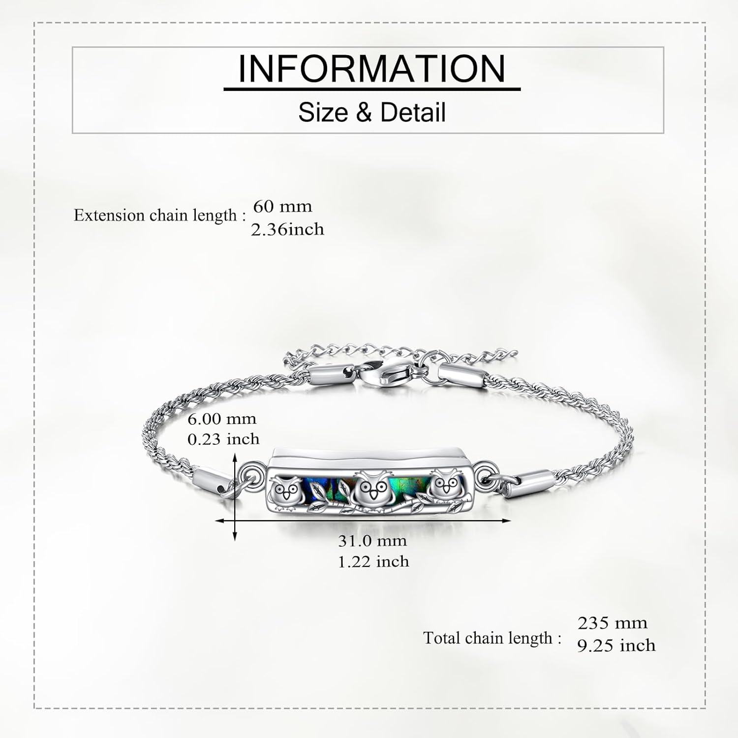 wholesale 925 Sterling Silver Owl Design Abalone Shell Urn Keepsake Memorial Bracelet with Funnel and Spreader-0-4