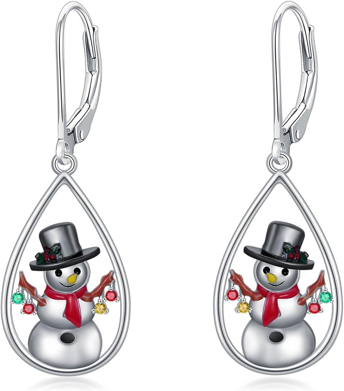 Sterling Silver Snowflake Daisies Sunflower Comedy Tragedy Mask Opera Mask Hummingbird Black Cat Dangle Earrings for Women-Snowmen