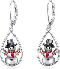 wholesale 925 Sterling Silver Teardrop Snowman Drop Earrings with Colorful Crystal Accents-Snowmen