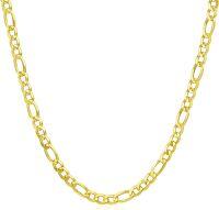 wholesale Sterling Silver Diamond Cut Figaro Chain (3 4 5mm) w Lobster Clasp White Yellow Gold Plated 16 26  Gift Included-Length:16 Inch Width:3MM, 14k yellow Gold
