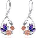 wholesale 925 Sterling Silver Floral Drop Earrings with Butterflies and Flowers for Women-0-0