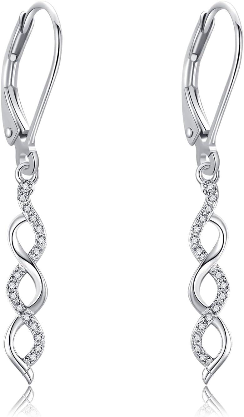 925 Sterling Silver Twist Diamond Drop Earrings-0-0