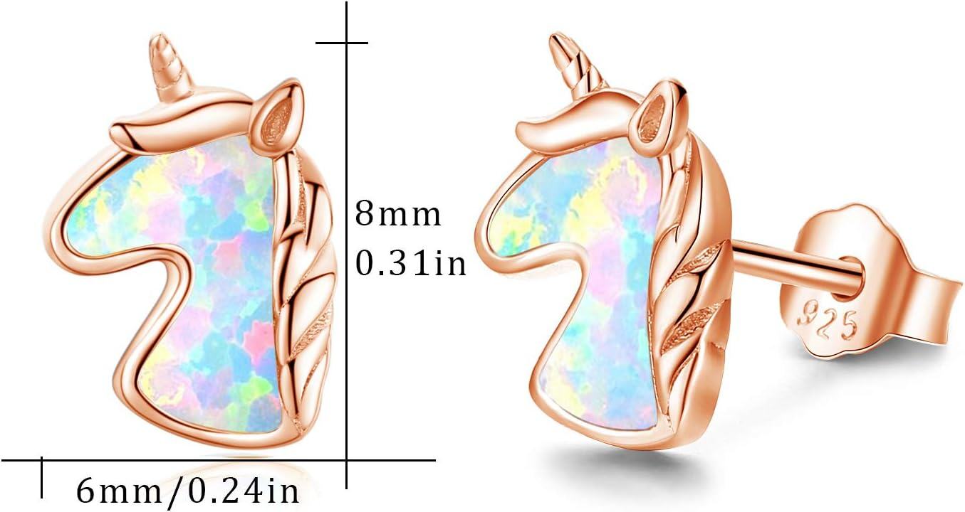 Sterling Silver Opal Unicorn Stud Earrings Hypoallergenic Gift-0-3