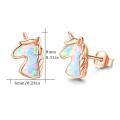wholesale 925 Sterling Silver Rose Gold Plated Rainbow Opal Unicorn Stud Earrings for Women Girls Gifts 6mm x 8mm-0-3